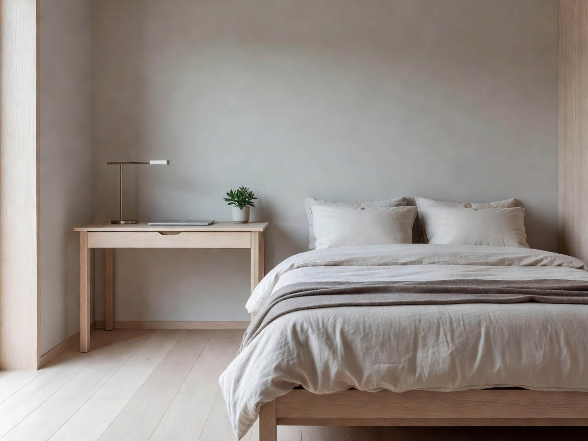 Nordic Comfort Room with Queen bed and work desk at cyroweplaymor